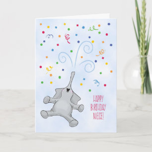 Verjaardag van nichtje, olifant en Confetti Kaart