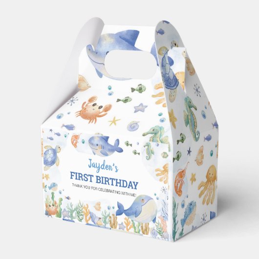 Verjaardag van Ocean Animals Boys onder het Zee Bedankdoosjes (Achterkant)