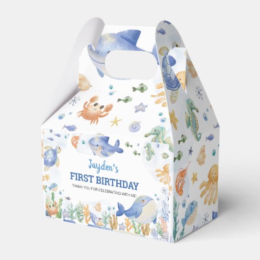 Verjaardag van Ocean Animals Boys onder het Zee Bedankdoosjes (Voorkant Zijde)