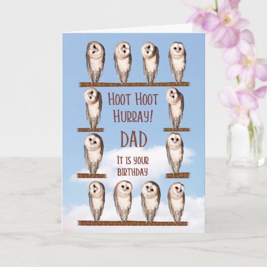 Verjaardag van papa, nieuwsgierige uilen kaart (Orchidee)