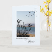 Verjaardag van partner, scène aan zee kaart (Gele Bloem)