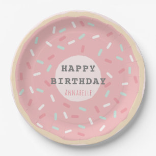 Verjaardag van Pink Donut Girl Papieren Bordje