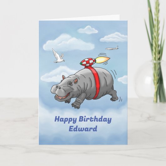 Verjaardag van Rocket Hippo Kaart (Voorkant)
