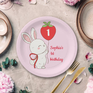 Verjaardag van Strawberry Bunny Papieren Bordje