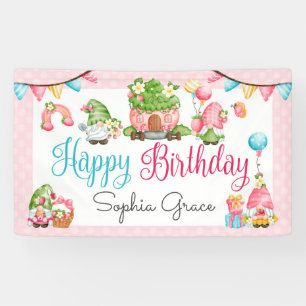Verjaardag van Strawberry Gnome Garden Little Girl Spandoek