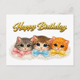 Verjaardag van Victoriaanse Stijl Kittens Lint en Briefkaart