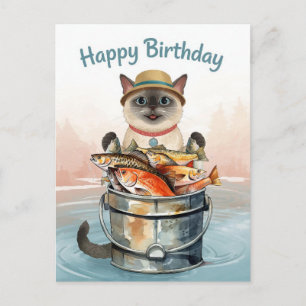 Verjaardag van visliefhebbers met waterverf vis briefkaart