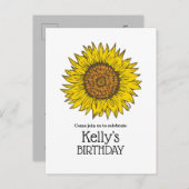 verjaardag van zonnebloem , uitnodiging briefkaart (Voorkant / Achterkant)