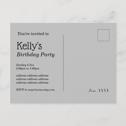 verjaardag van zonnebloem , uitnodiging briefkaart (Achterkant)