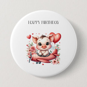Verjaardag varken piloot ronde button 7,6 cm