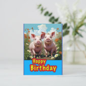 verjaardag varkens briefkaart (Staand voorkant)