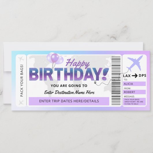 Verjaardag Verrassing Flight Gift Ticket Sjabloon Kaart (Voorkant)