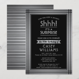 Verjaardag verrassingsfeest Shhh! Elegant zwart Kaart