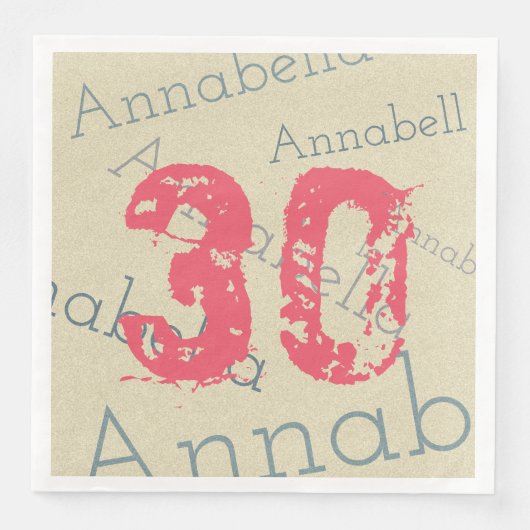 Verjaardag Viering Roze 30 Custom Naam en leeftijd Servet (Voorkant)