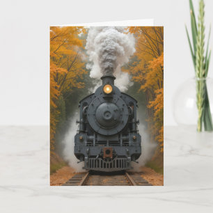 Verjaardag Vintage Stoomlocomotief Herfst Bossen Kaart