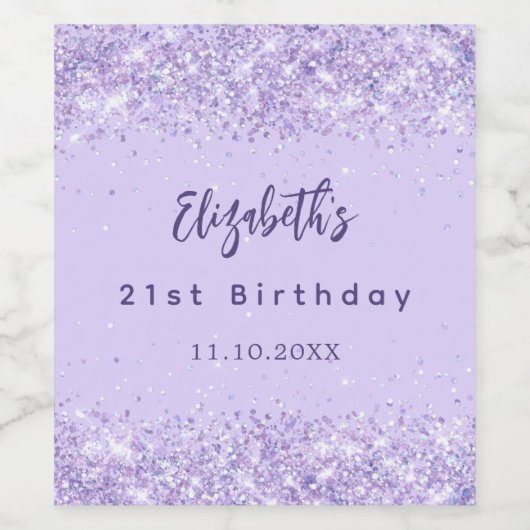 Verjaardag violette confetti elegant feest wijn etiket (Enkel label)