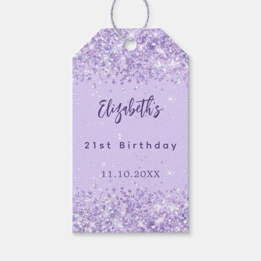 Verjaardag violette confetti stijlvol cadeaulabel (Voorkant)