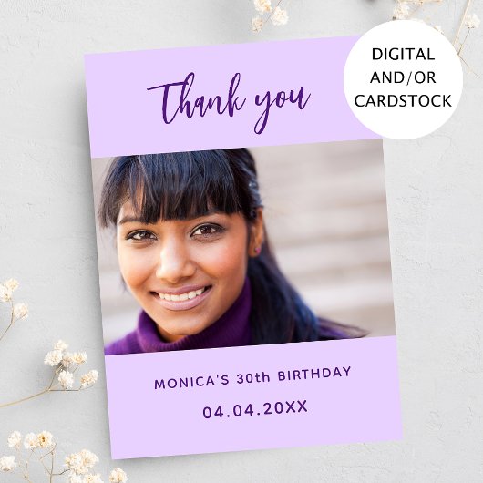 Verjaardag violette foto dank u kaart