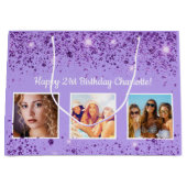 Verjaardag violette paarse glitter naam groot cadeauzakje (Voorkant)