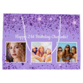 Verjaardag violette paarse glitter naam groot cadeauzakje (Achterkant)