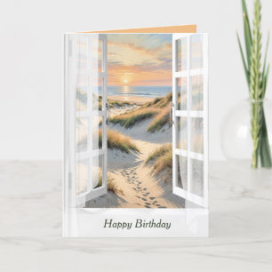 Verjaardag Voetafdrukken In Strand Zandraam Kaart