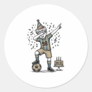 Verjaardag Voetbal Jongen Dab Vintage Gravure Shir Ronde Sticker