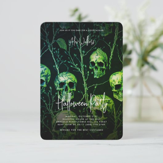 Verjaardag Volwassen Halloween Party Haunted Green Kaart (Staand voorkant)