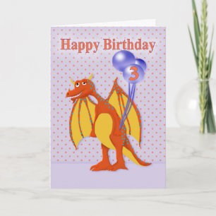 Verjaardag voor 3-jarige met Cartoon Dragon Kaart
