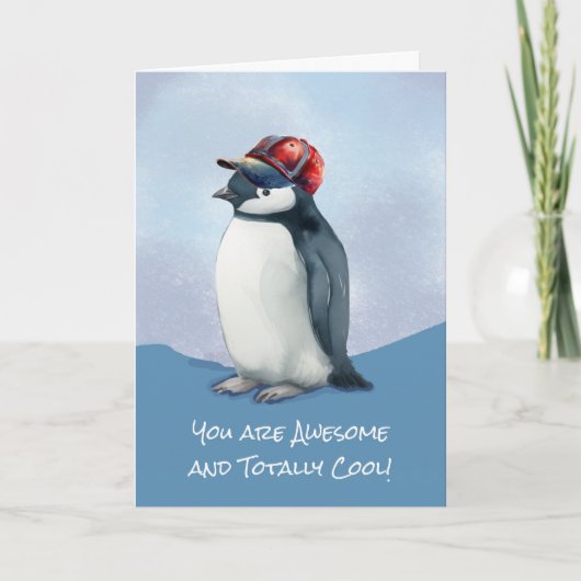 Verjaardag voor Boy Funny Penguin Met Baseball Hat Kaart (Voorkant)