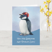 Verjaardag voor Boy Funny Penguin Met Baseball Hat Kaart (Gele Bloem)