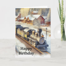 Verjaardag voor mannen vintage trein in de winter 