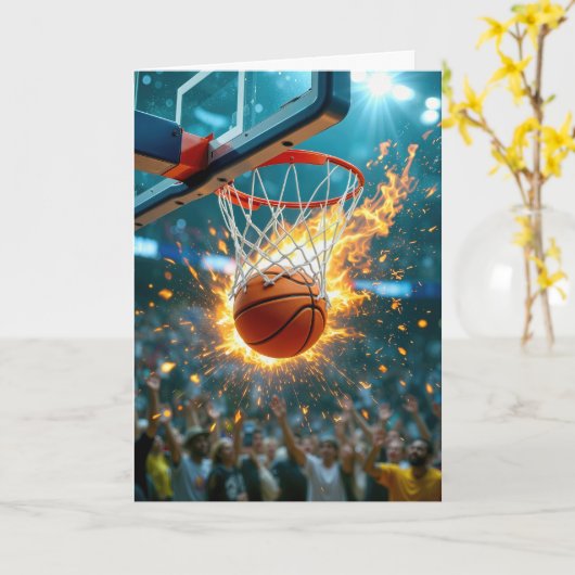 Verjaardag voor neef Flaming Basketbal in het Net Kaart (Gele Bloem)
