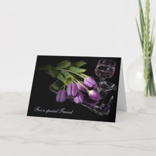 Verjaardag vriend - tulpen en wijn kaart