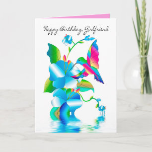 Verjaardag Vriendin, Hummingbird & Flowers Kaart
