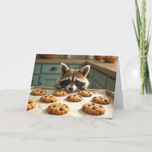 Verjaardag wasbeer met chocolade chip koekjes kaart