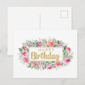 Verjaardag Watermerk Roze Rozen Briefkaart (Voorkant / Achterkant)