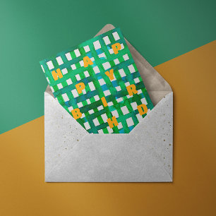 Verjaardag waterverf groene raster briefkaart