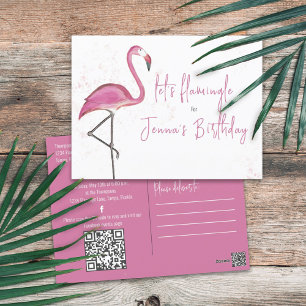 Verjaardag Waterverf Pink Flamingo Typografie Briefkaart