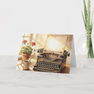 Verjaardag Waterverf Typewriter bij een Raam Kaart