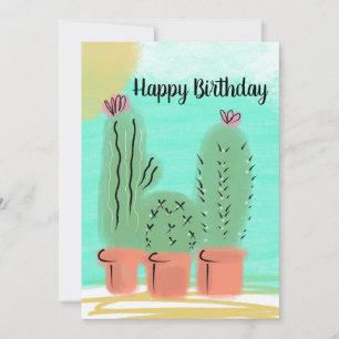 Verjaardag Waterverf Zonnige Dag Cactus Pot Kaart
