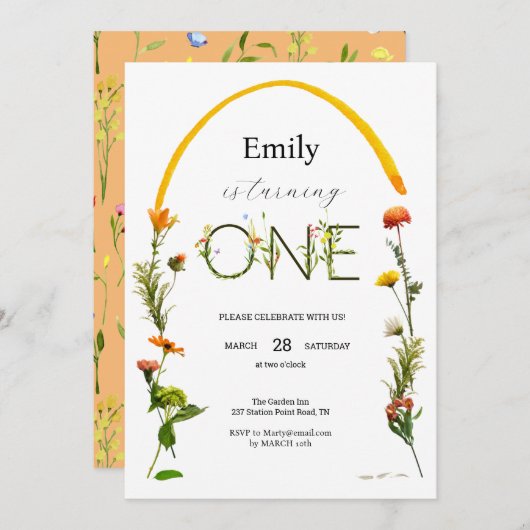 Verjaardag Wildflower ONE 1 jaar Kaart (Voorkant / Achterkant)