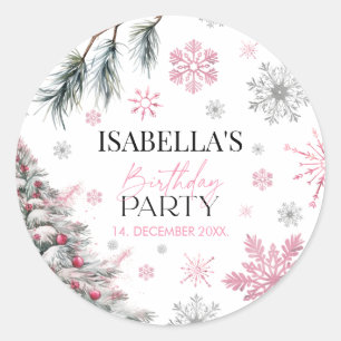 Verjaardag Winter Pink Ronde Sticker