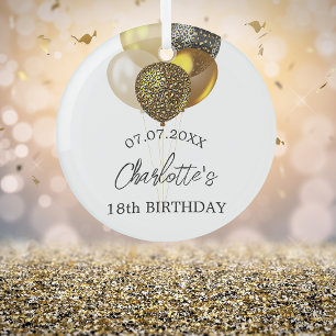 Verjaardag wit goud luipaard ballonnen naam glas ornament