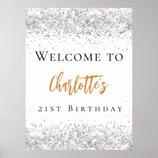 Verjaardag wit zilver goud welkom poster (Voorkant)