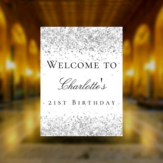 Verjaardag wit zilveren glitter welkom poster
