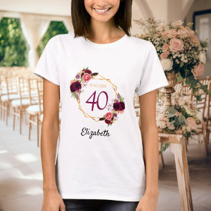 Verjaardag witgouden bordeaux bloemen t-shirt
