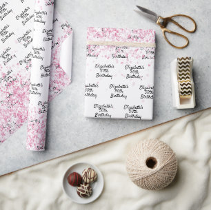 Verjaardag witte blos roze glitters naam cadeaupapier