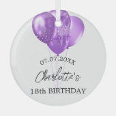 Verjaardag witte paarse ballonnen naam glas ornament (Voorkant)