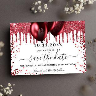Verjaardag witte rode glitters glitters ballonnen save the date