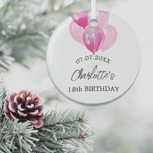 Verjaardag witte roze ballonnen naam glas ornament